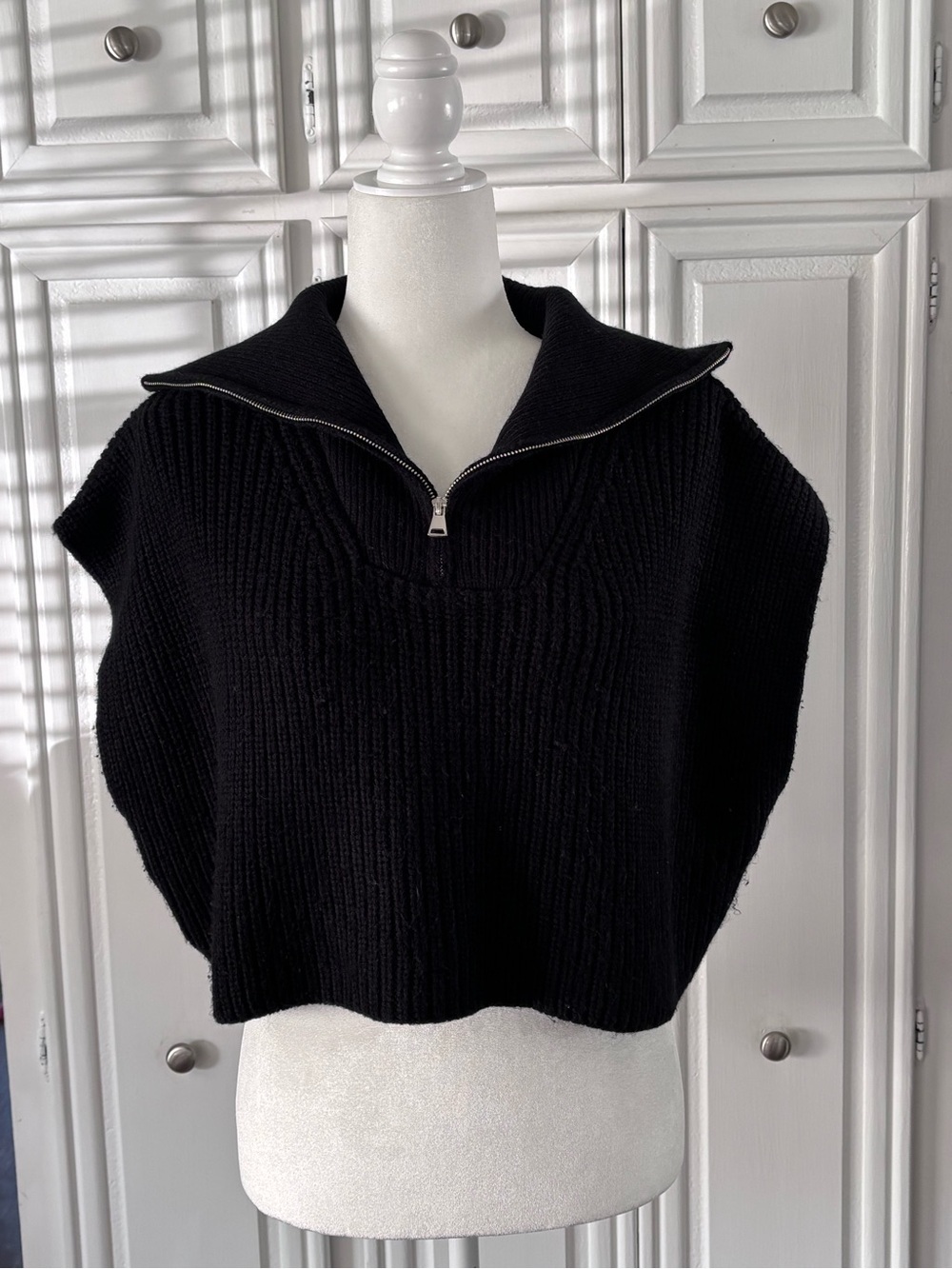 Zara Black Cropped Half-Zip Knit Sweater Vest | Size Small - Picture 7 of 12